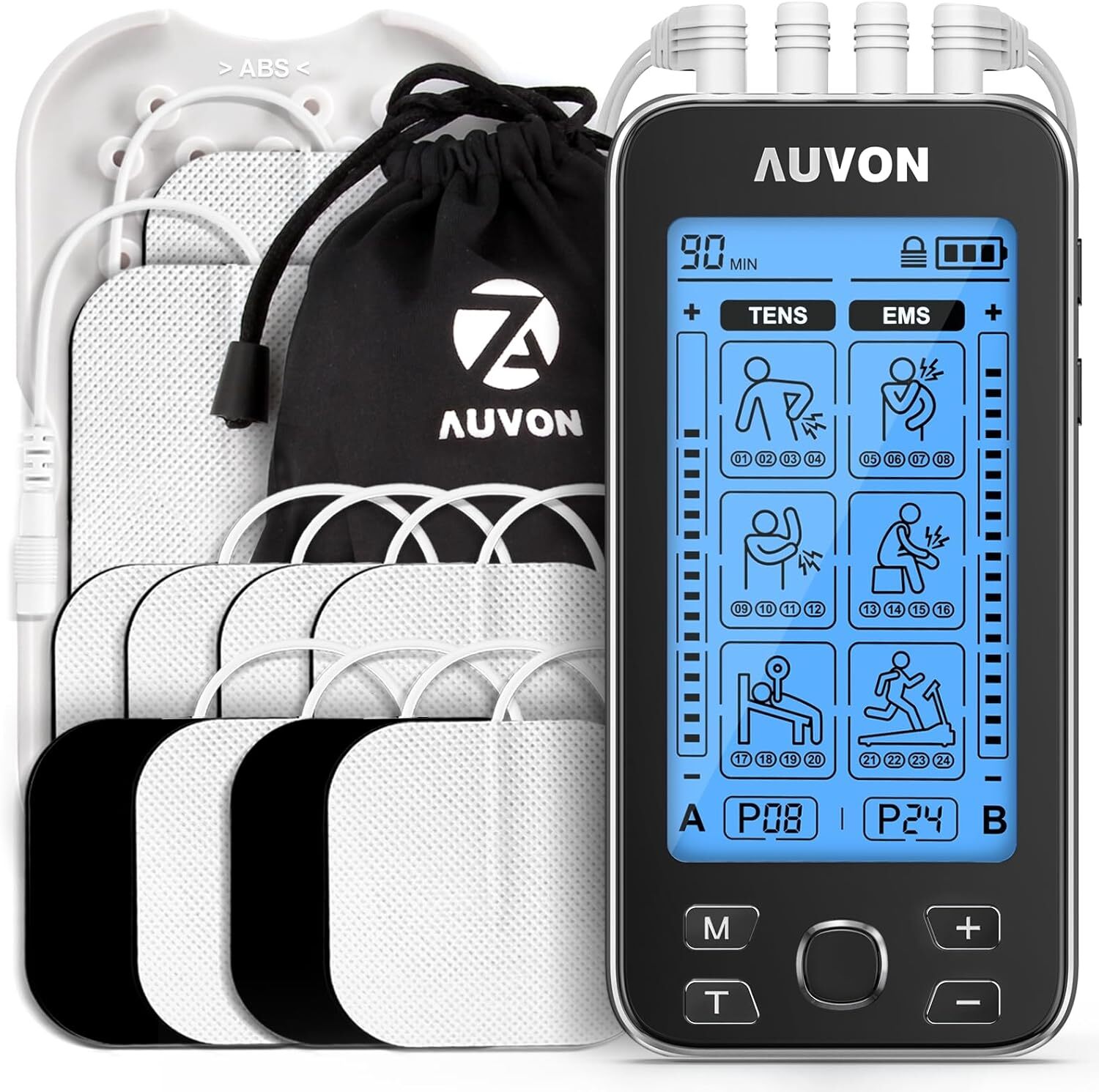 AUVON 4 Outputs TENS Unit EMS Muscle Stimulator Machine for Pain Relief Thera…