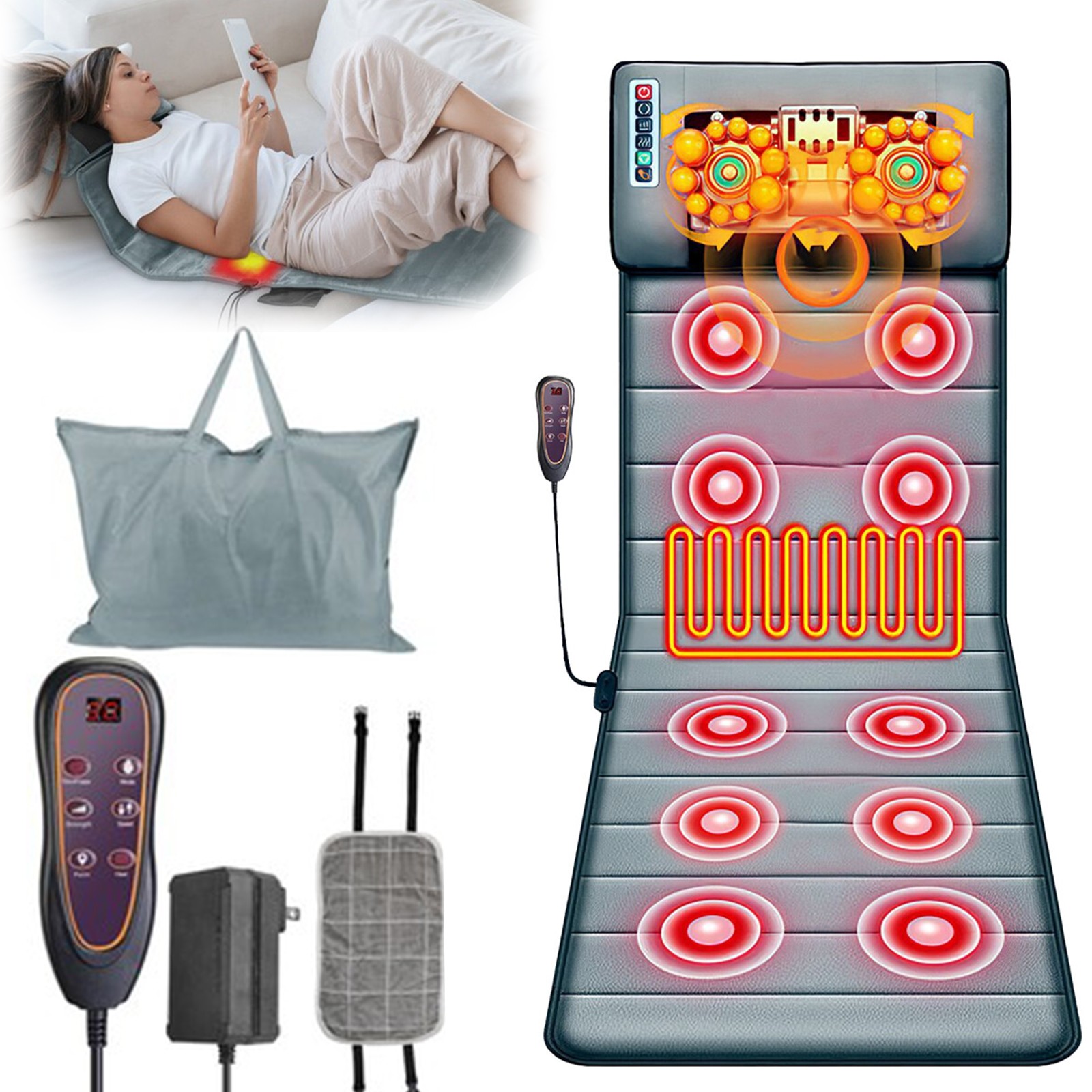 Electric Full Body Heated Massage Mat Neck Back Heating Pad Chair Pad Massage US