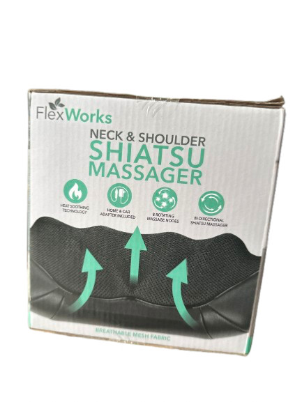 FlexWorks Neck & Shoulder Shiatsu Massager with Heat Soothing Tech & Car Adapter