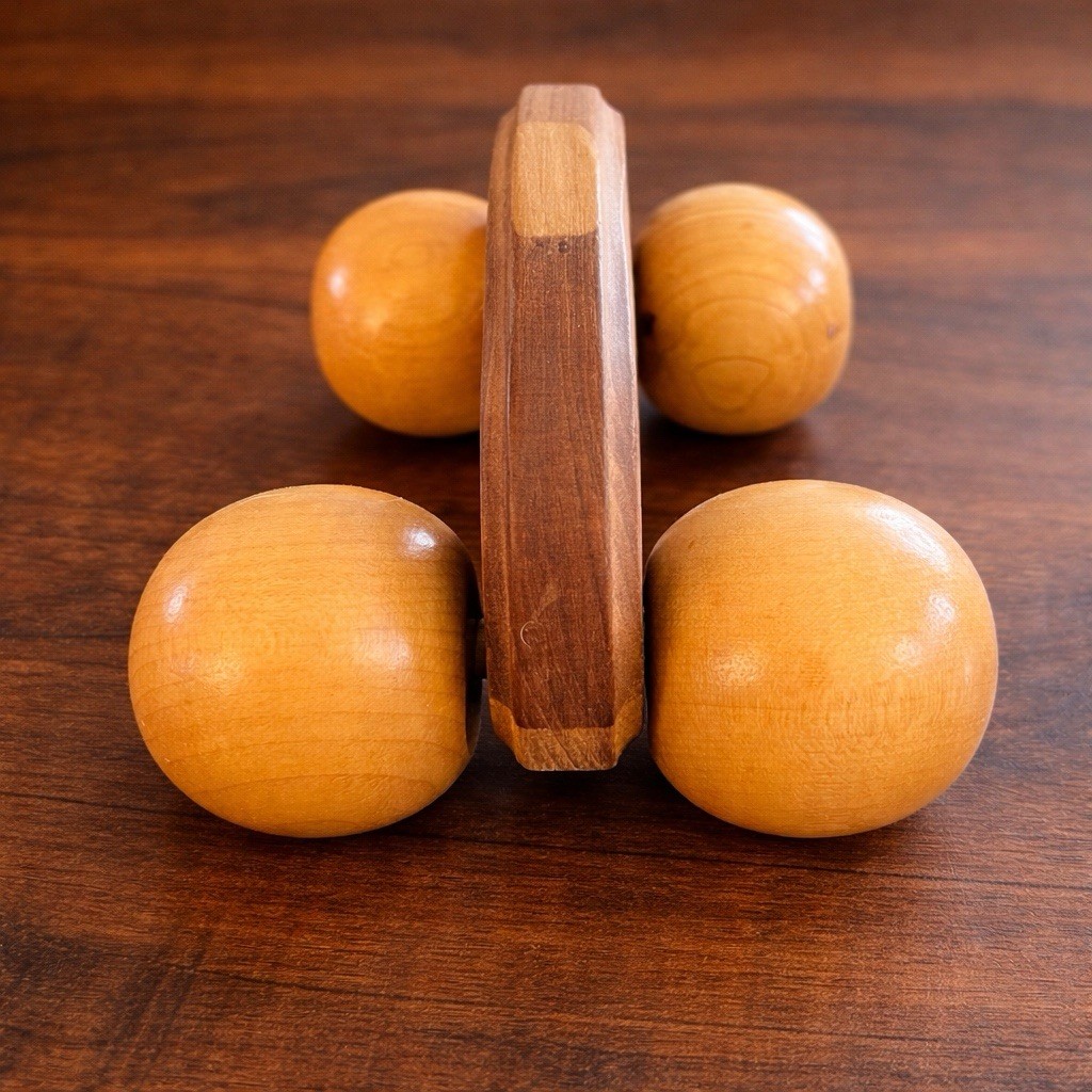 Wooden 4 Wheel Body Massager Roller Handheld Manual Massage Tool Reflexology