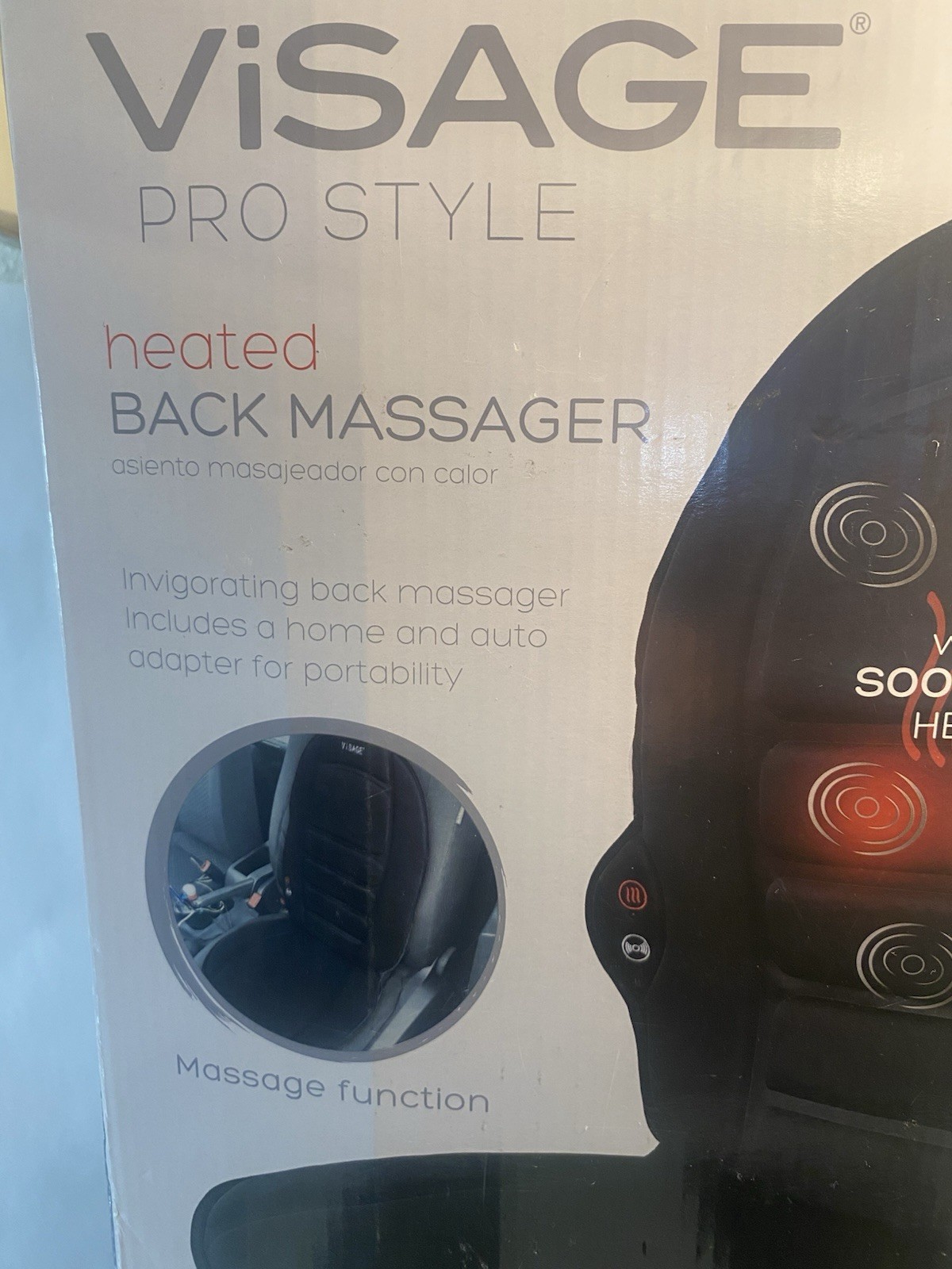 Visage Pro Style Heated Back Massager 2 Speed for Seats Black Bonus Adapters
