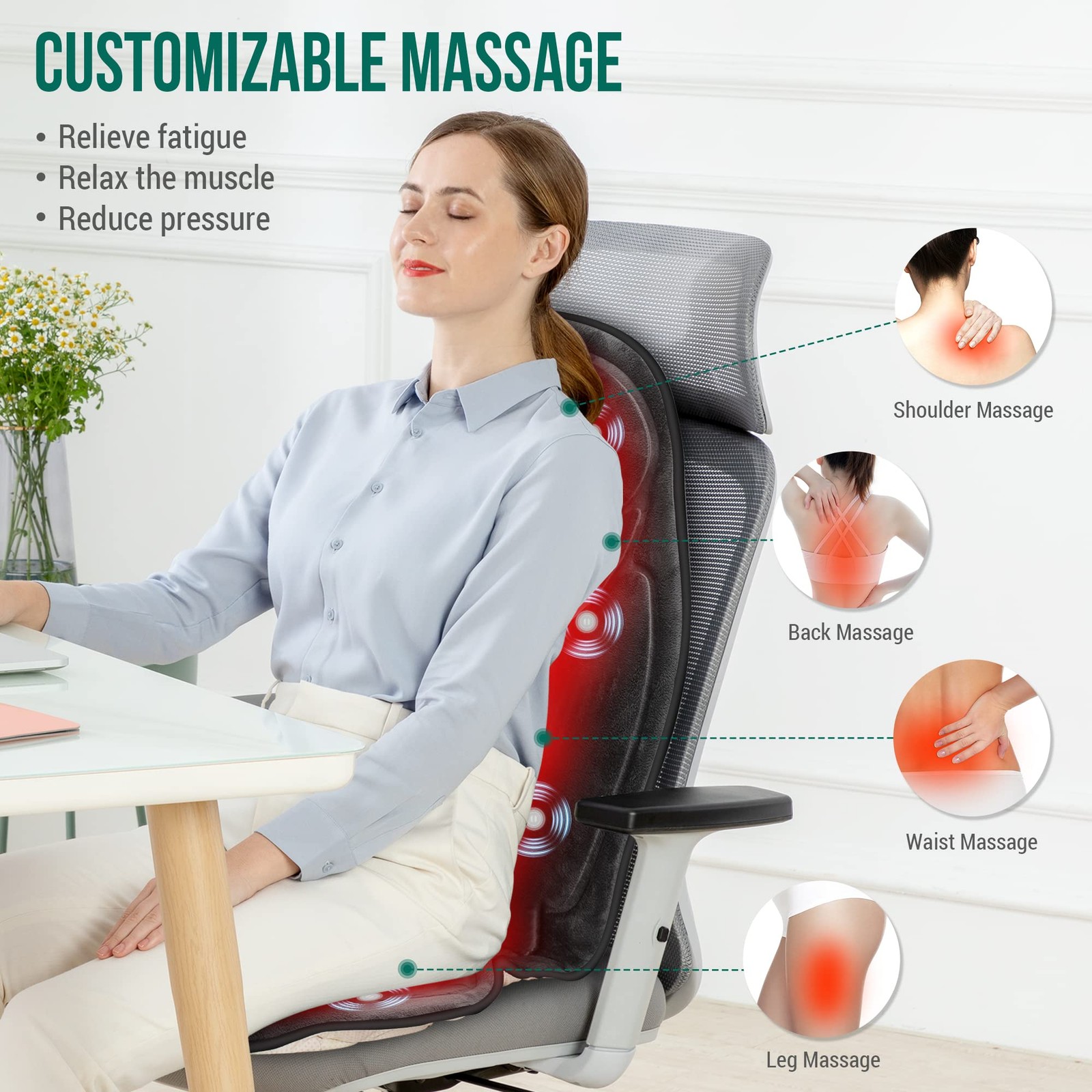 Snailax Back Massager with Heat, Memory Foam Chair Massage Pad, 5 Massage Mo…