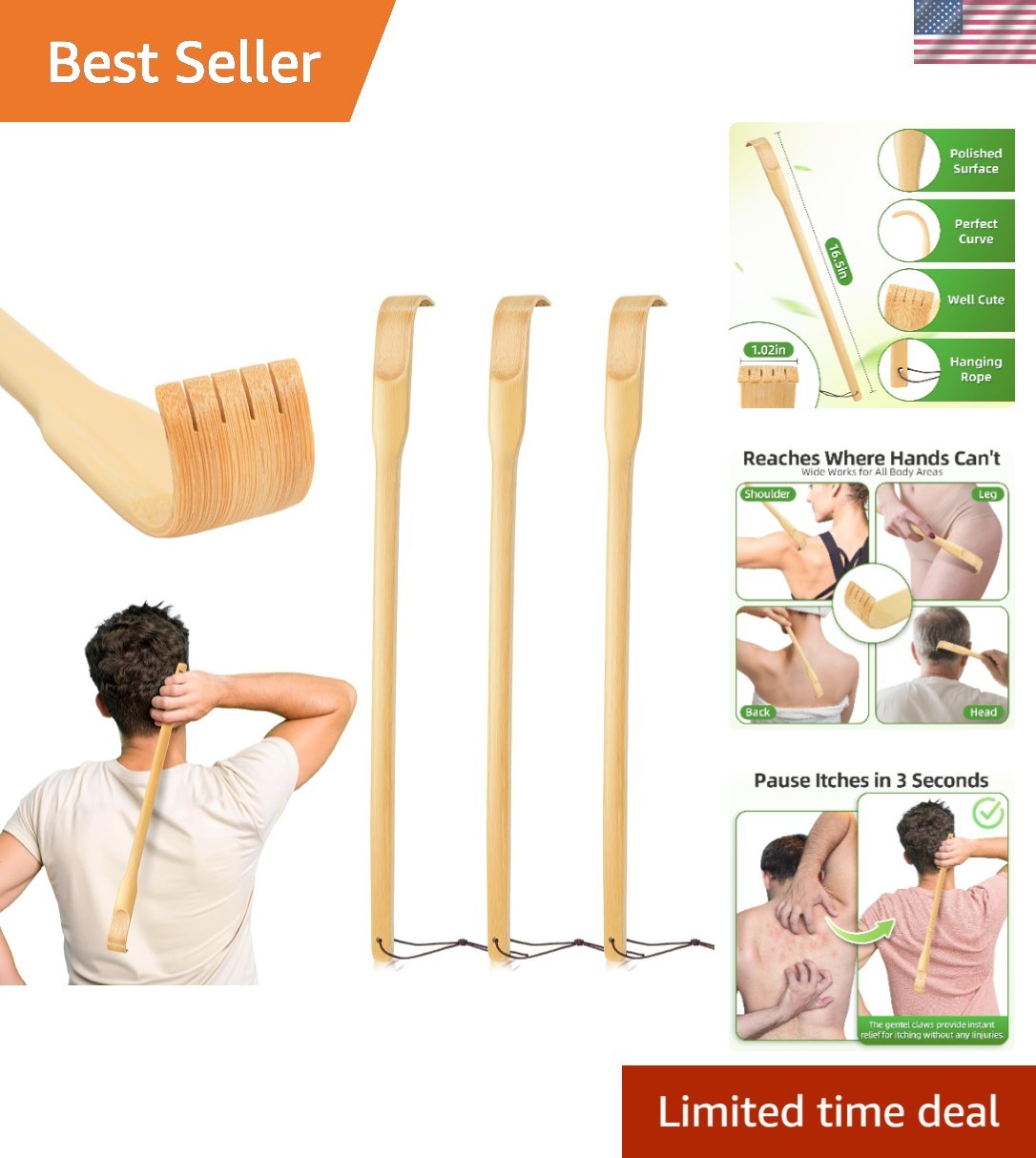 16.5″ Handcrafted Bamboo Back Scratchers – Eco-Friendly & Skin-Friendly Relief
