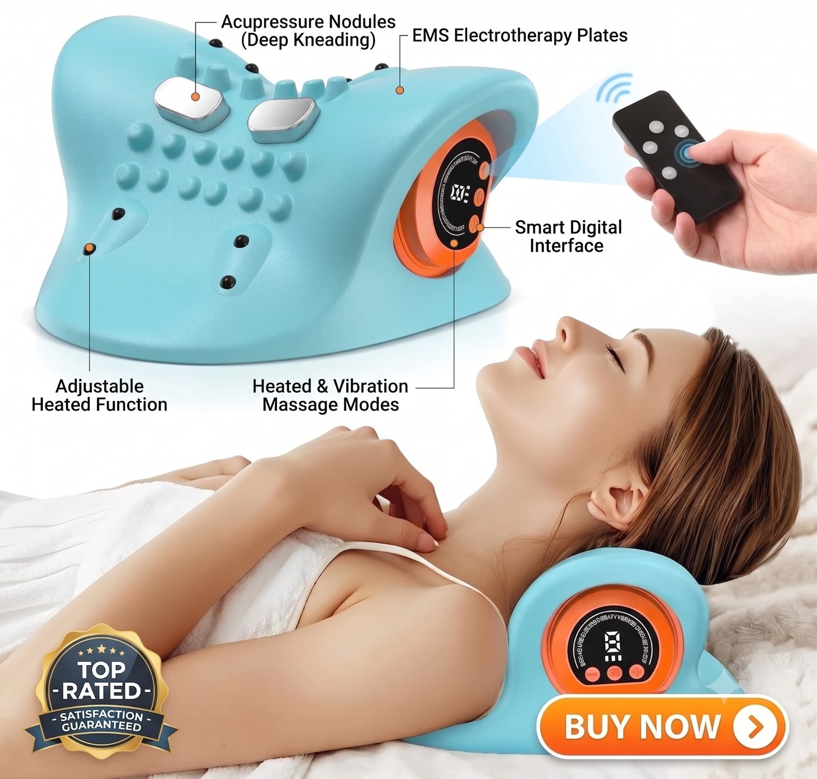 New Portable Shiatsu Neck Massager Pillow Cervical Relaxer Deep Tissue Relief