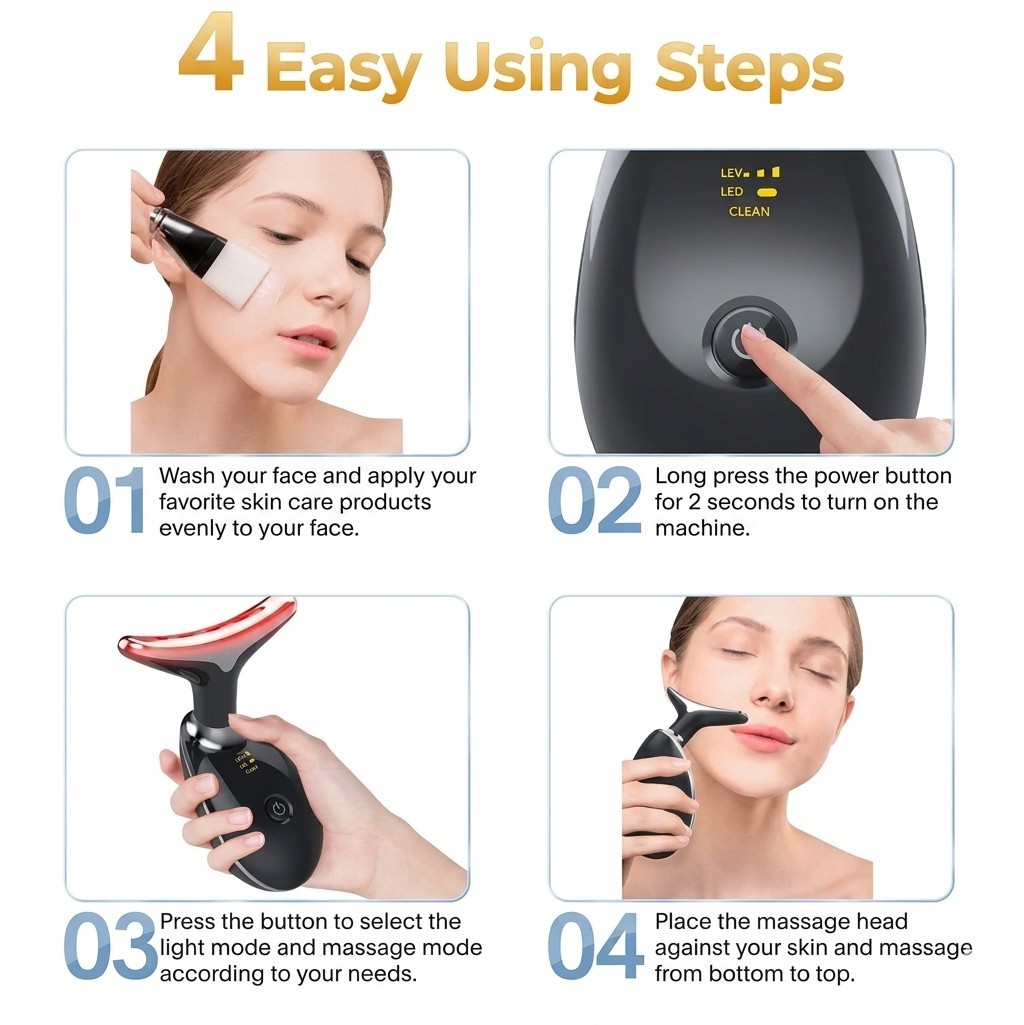 7-In-1 Deplux Face Neck Massager for Skin Care at Home, Facial Massager Glossy B