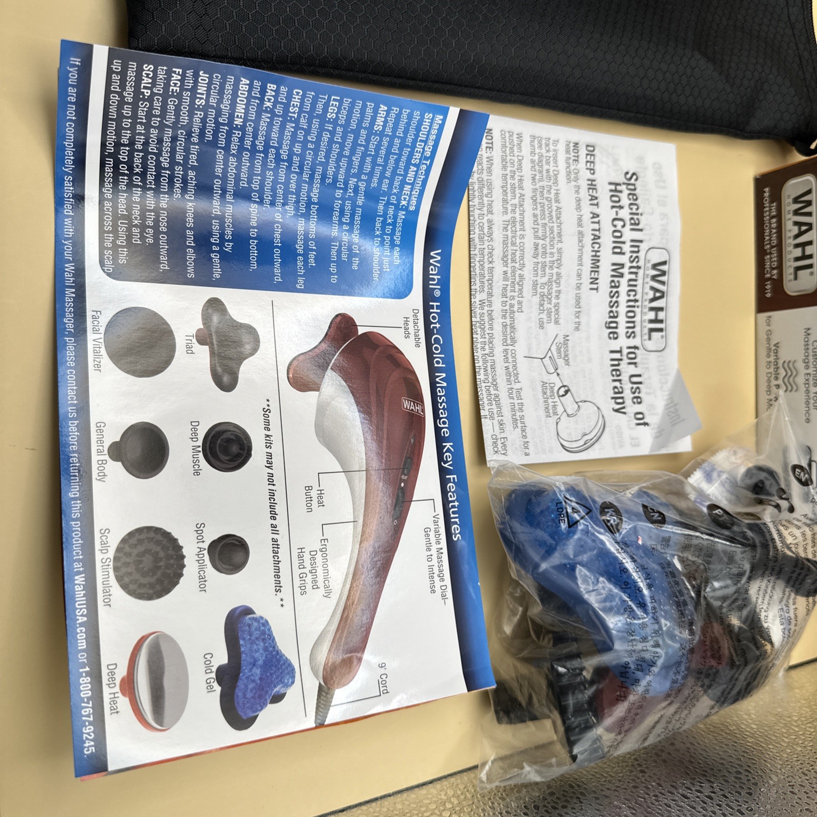 WAHL Hot & Cold Therapeutic Body Massager Model 4295-400 w/t Bag & 7 Attachments