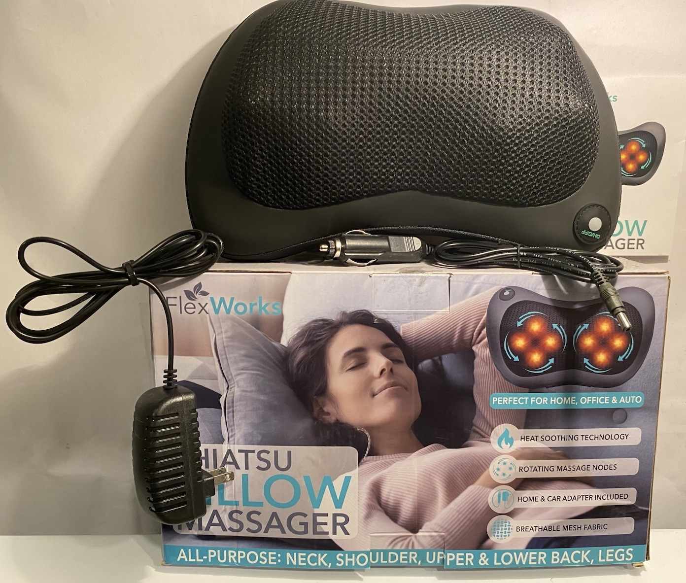 FlexWorks Shiatsu Neck, Back & Legs Pillow Massager New in box
