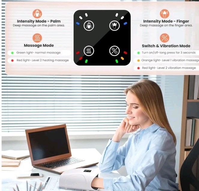 Electric Hand Massage Cordless Heat Air Compression Palm Massager Finger Wrist