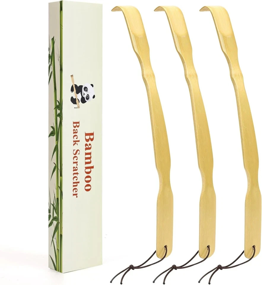 3 Pack Wooden Back Scratcher 17 Inch Curved Long Handle Bamboo Back Scratchers I