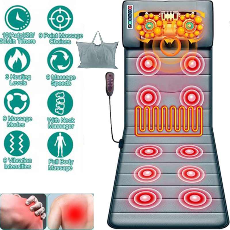 Electric Heated Massage Mat Full Body Back Heat Vibration Massage Pad Cushion