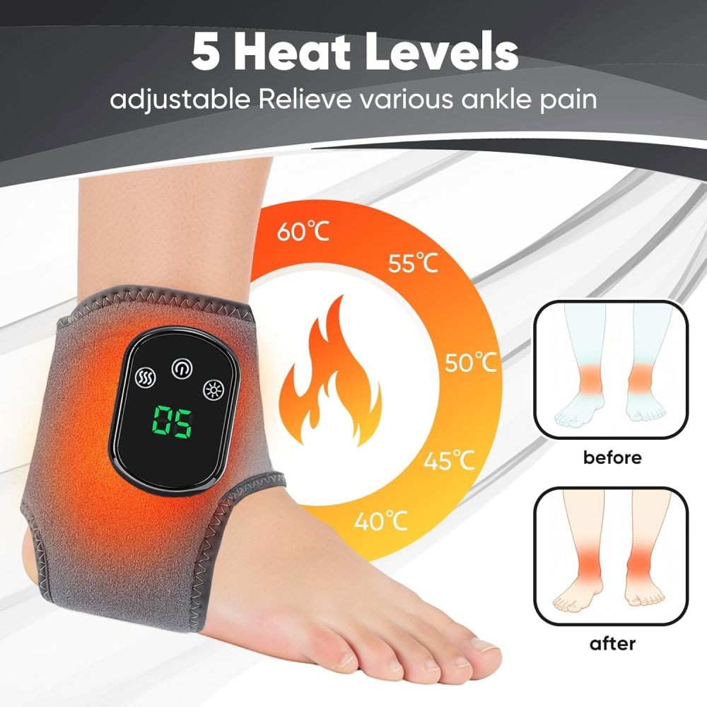 Electric Foot Ankle Massager Heated Wrap with 3 Vibration Modes & 5 Heat Levels