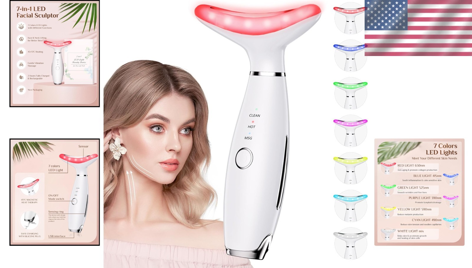 Vibrating Facial Massager with 7 Colors – Rejuvenate Wrinkles & Double Chin