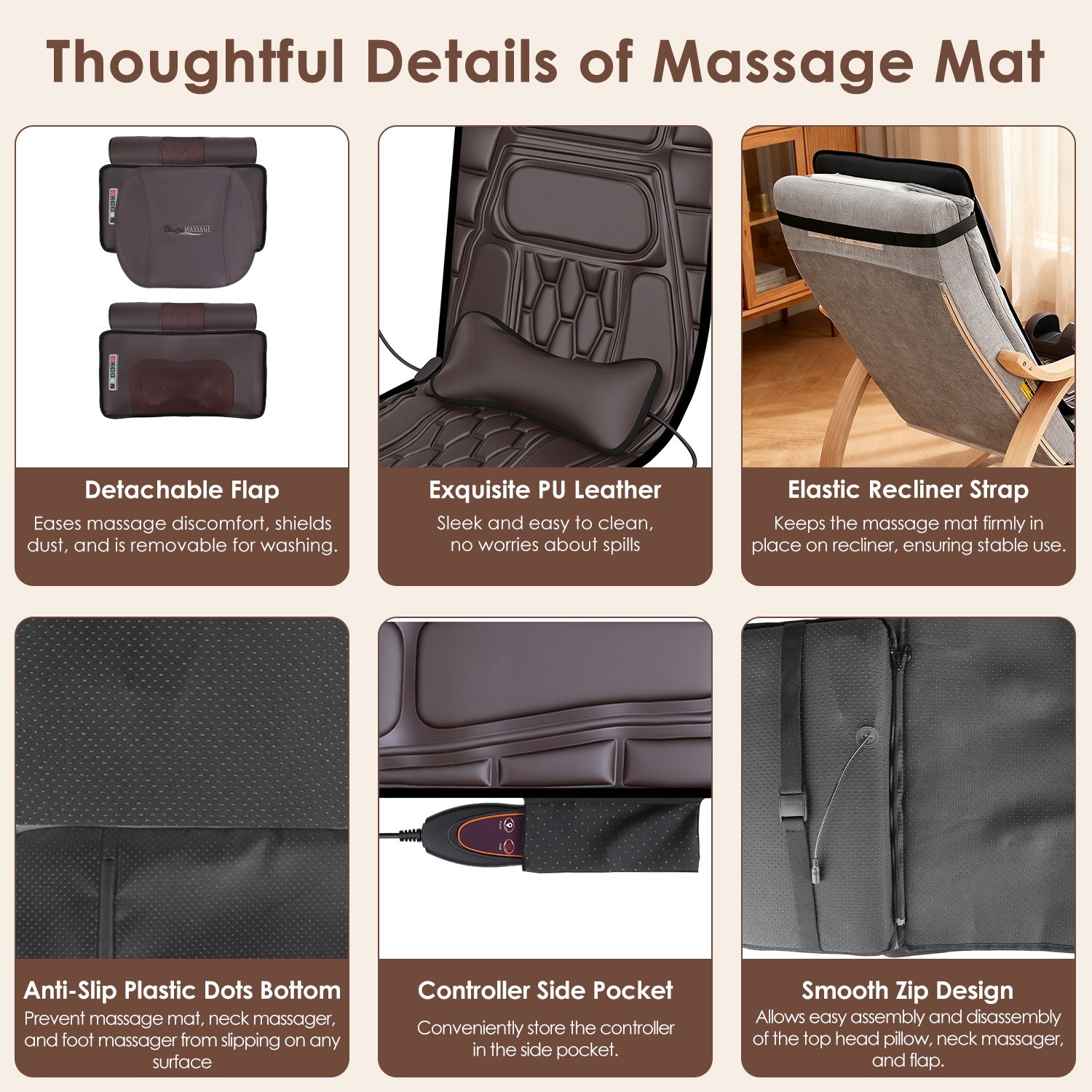 PU Leather Full Body Heating Massage Mat with Anti-Slip Bottom for Stress Relief