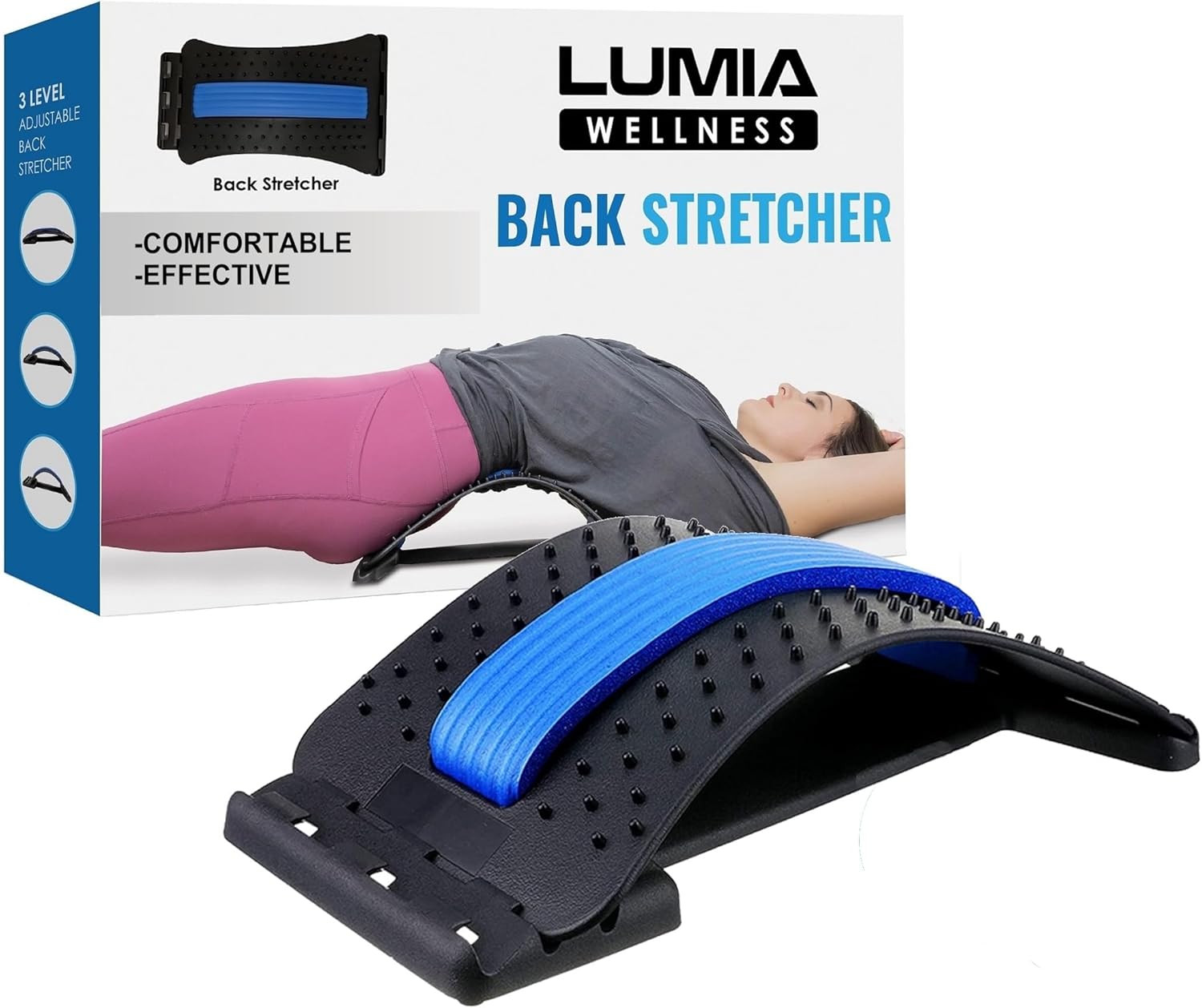 Lumia Wellness 3-Level Adjustable Back Stretcher for Lower Back Pain Relief