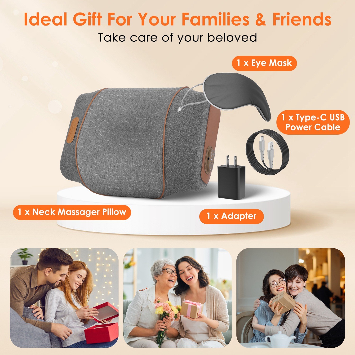 3-in-1 Neck Massager Pillow with Heating Vibration Ergonomic Memory Foam Support