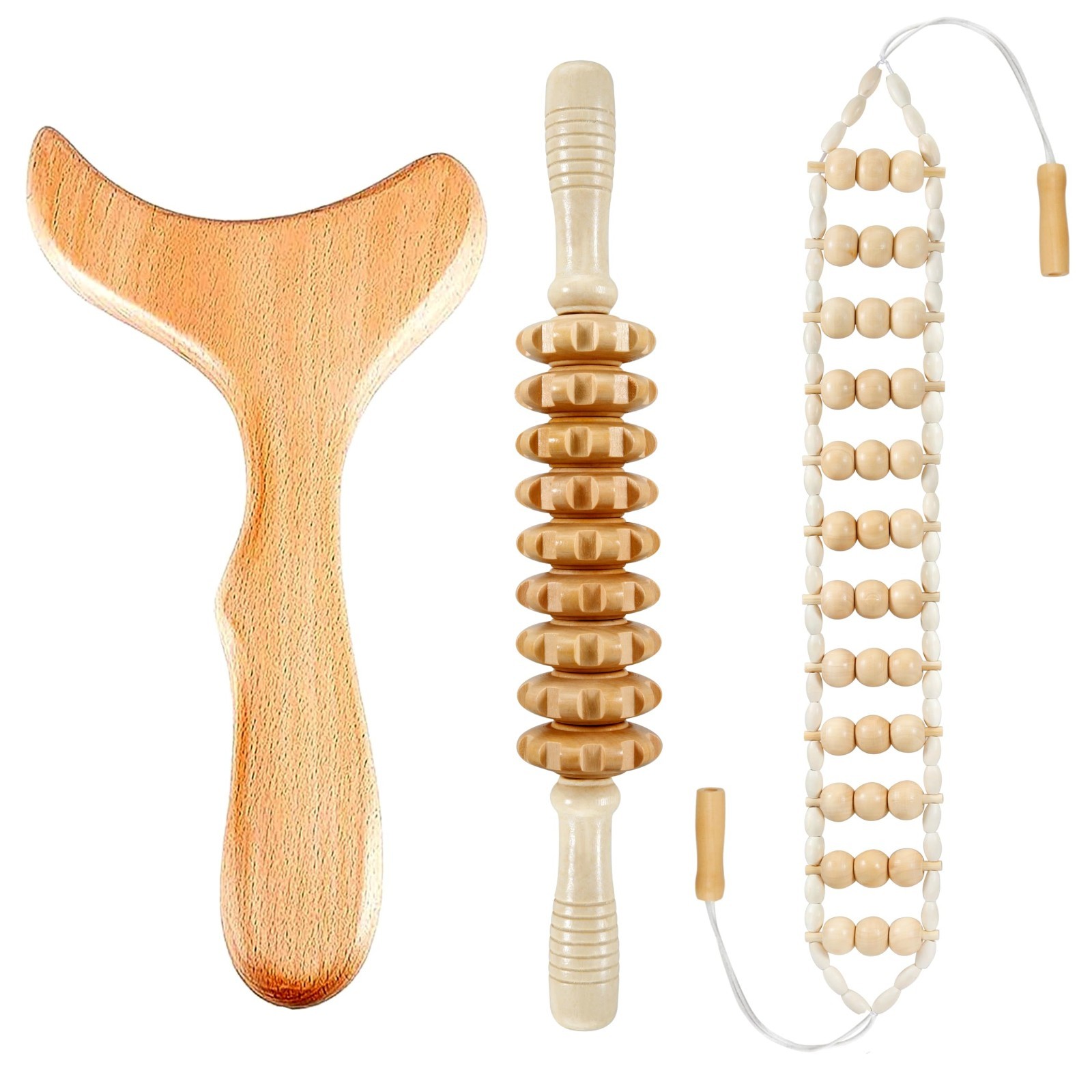 Wood Therapy Massage Tools Kit – Maderoterapia Roller & Rope for Body Sculpting