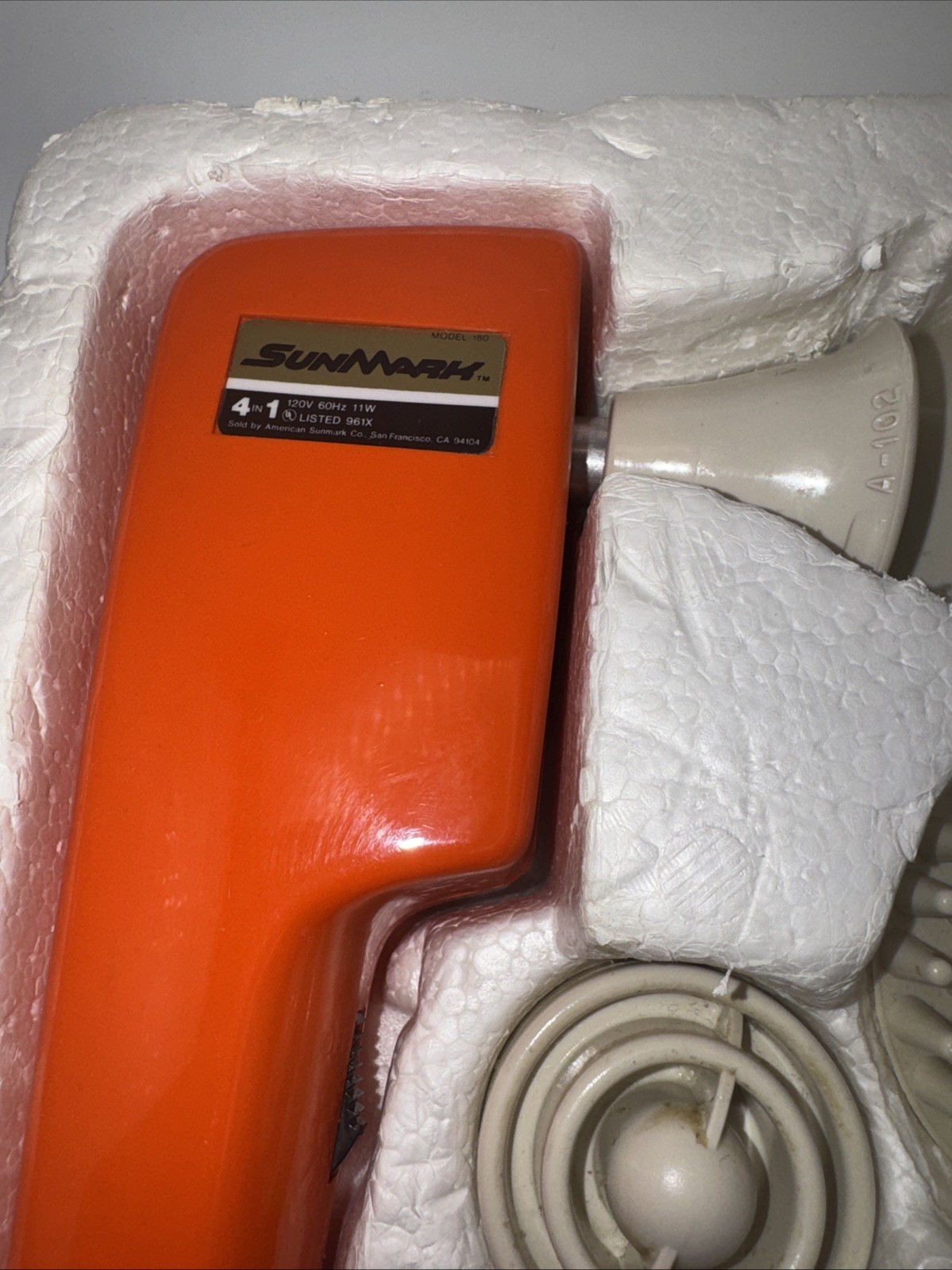 Vintage Sunmark Massage Gun 4 Attachments Tested Works Orange