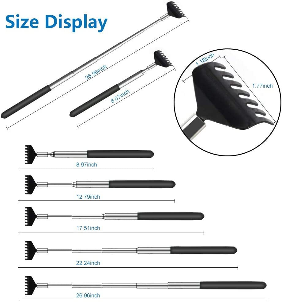 3 Pack Extendable Back Scratcher, Stainless Steel Portable Telescoping Back