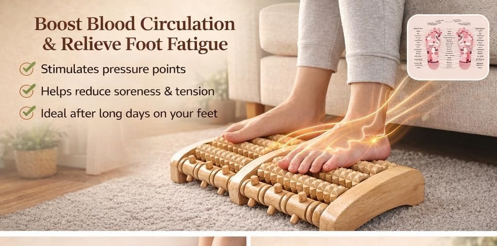 Brookstone Foot Massager for Neuropathy & Plantar Fasciitis Relief – Wooden Foot