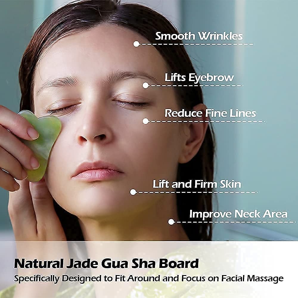 Jade Roller & Gua Sha Set Facial Massager FACE ROLLER Anti Ageing & Skin Care