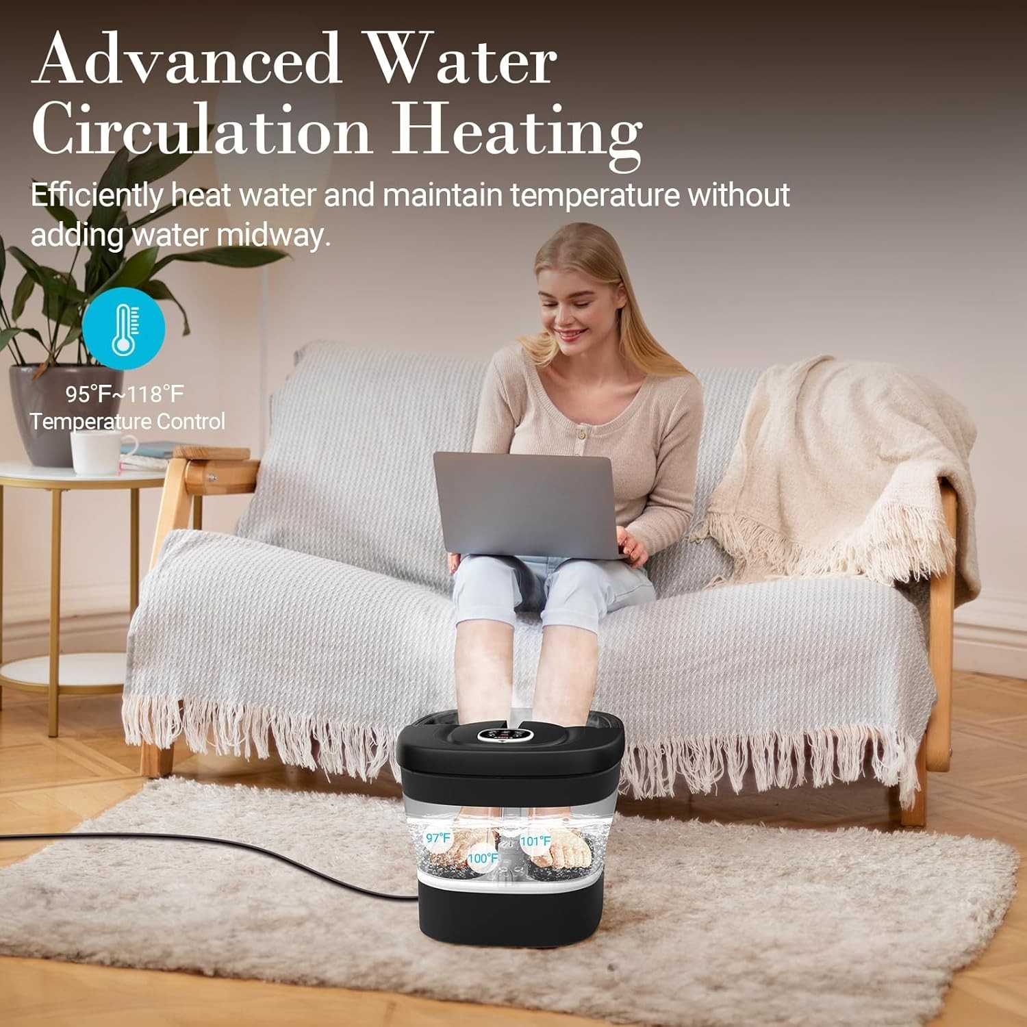Foot Spa Bath Massager, Upgraded Foot Bath with Circulation Heat, Motorized S…