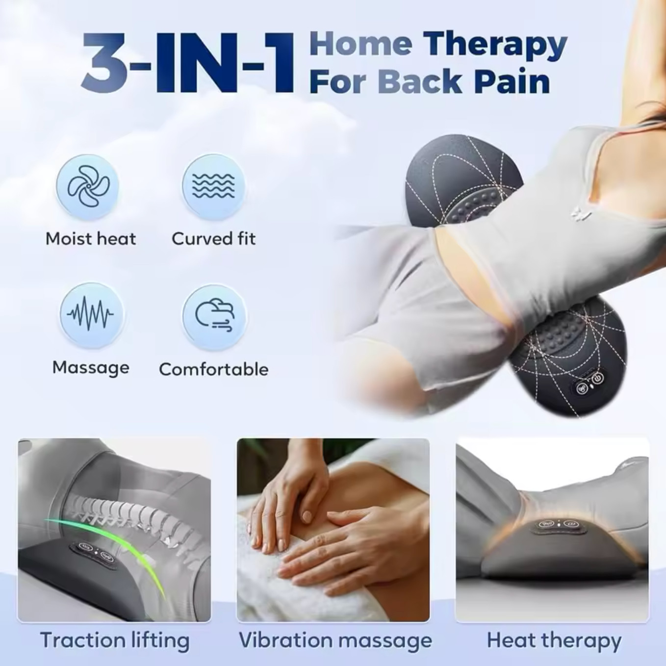 3 in 1 Back Massager with Heat Vibration and Traction Lower Back Support