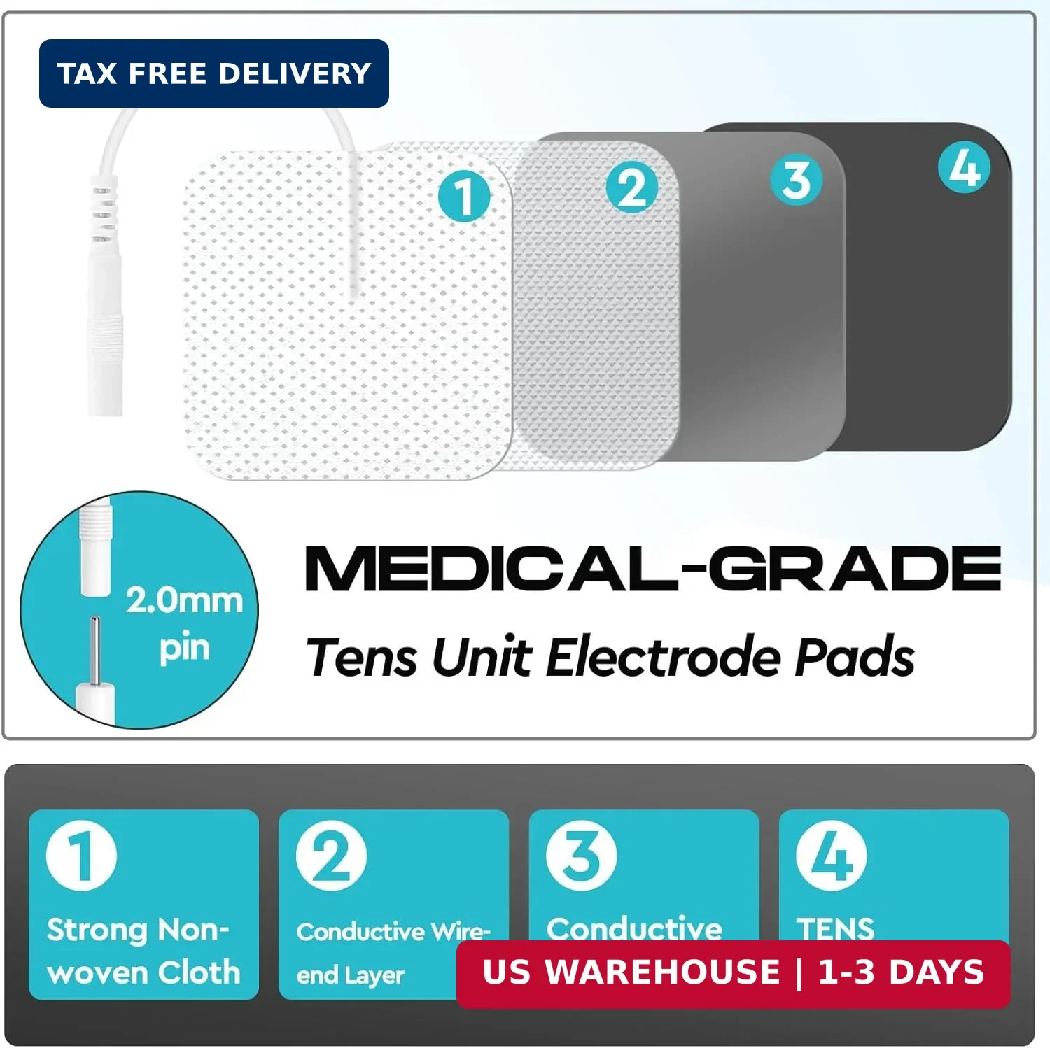 22 PCS 2X 2″ Tens Unit Electrode Pads Compatible with Auvon Tens 7000 Muscle Sti