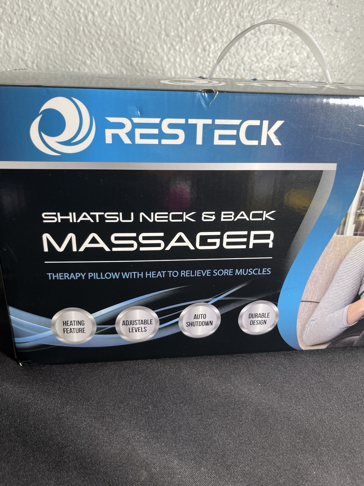 RESTECK Shiatsu Neck & Back Massager Black w Heat, Auto Shutdown, Durable SEALED