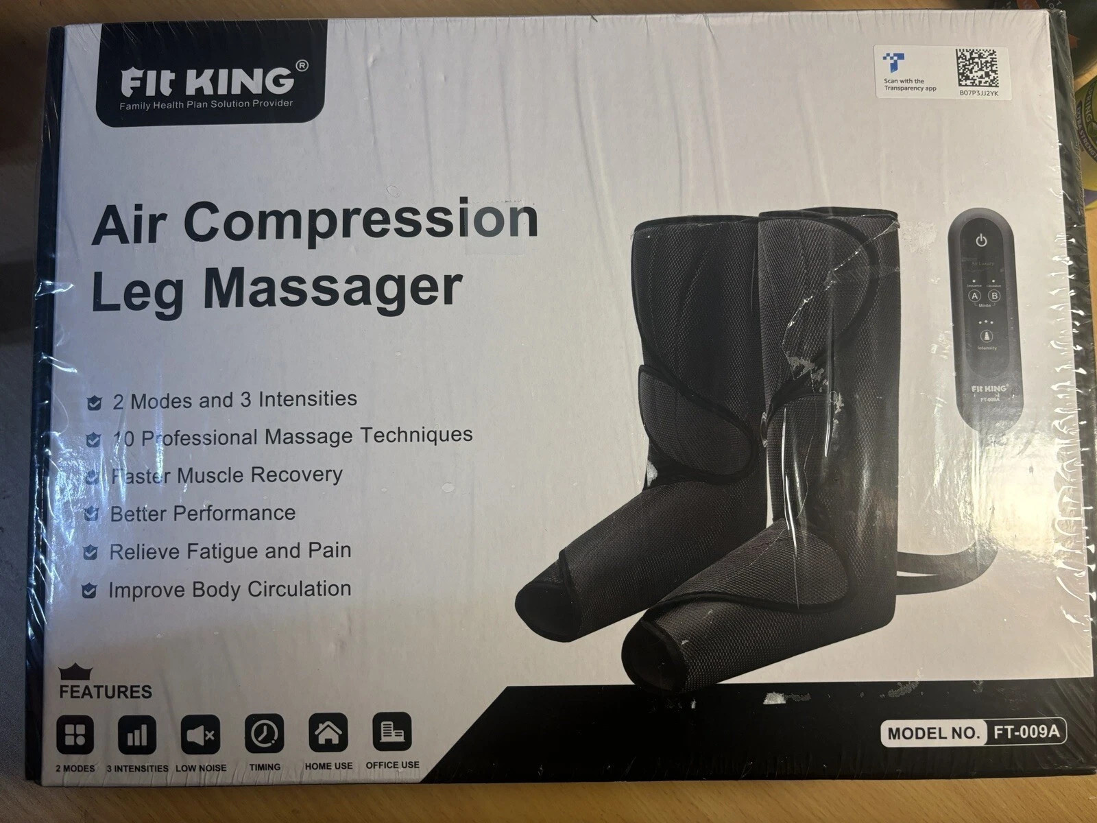 Fit King Air Compression Leg Massager Black Model Number FT-009A Brand New