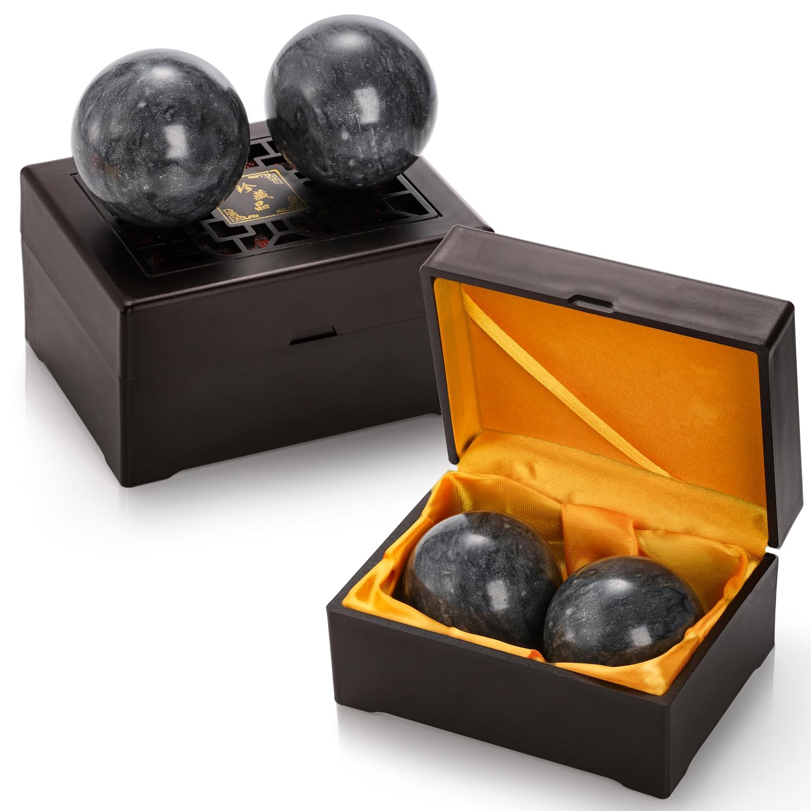 Lyellfe Set of 4 Marble Stone Baoding Balls 2 Inch Meditation Balls with Box