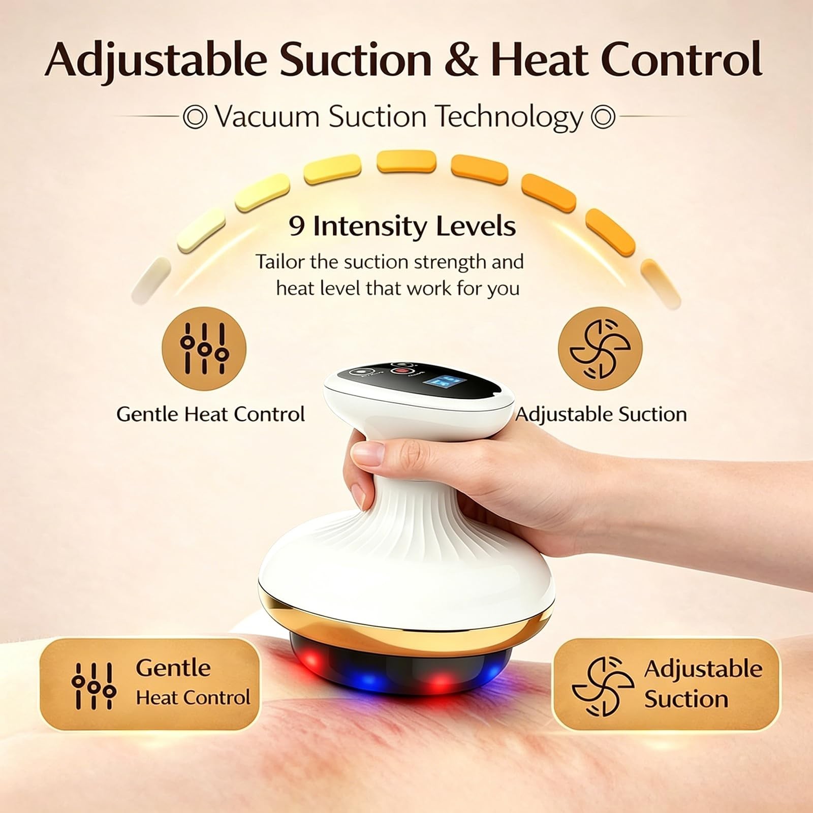 Rechargeable Electric Gua Sha Cellulite Remover Massage Tool, 9 Suction Levels &