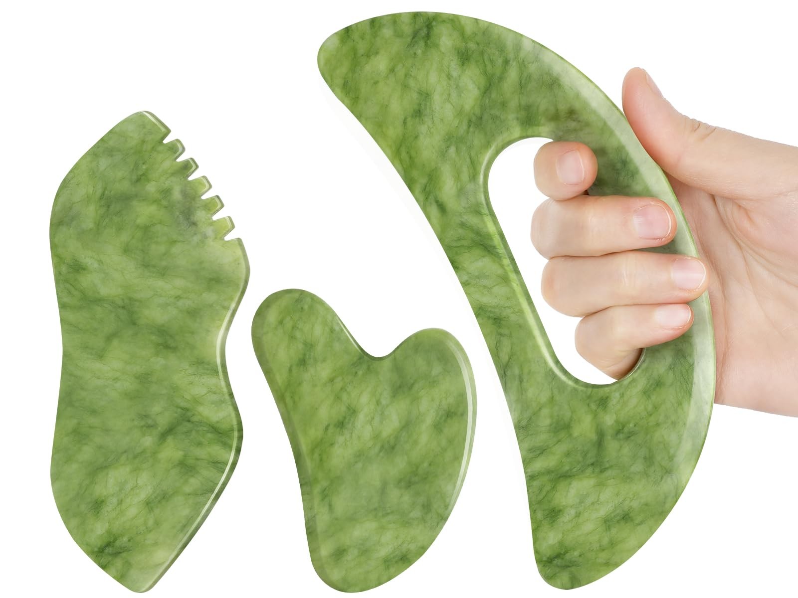 3 PCS Jade Stone Gua Sha Set Face Massager, Body Gua Sha Tool, Jade Gua Sha F…