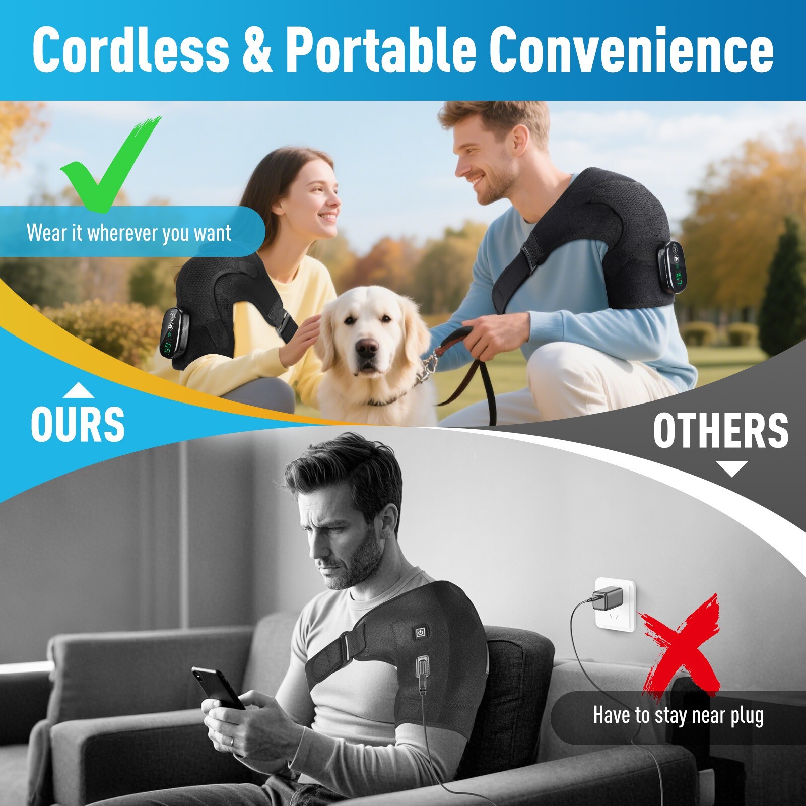 Cordless Heated Shoulder Brace with Vibration, Shoulder Massager for Men & Women