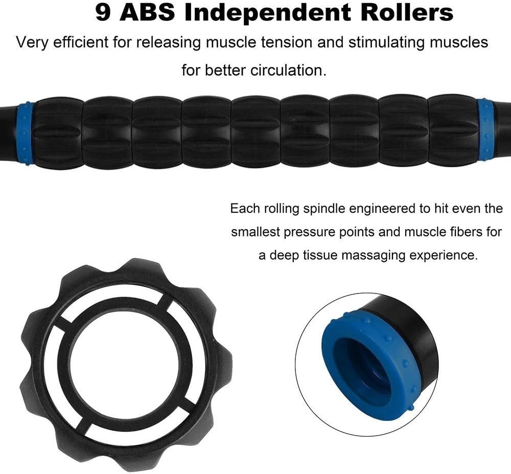Professional 9-Roller Deep Tissue Massage Stick – Portable Relief for Athletes