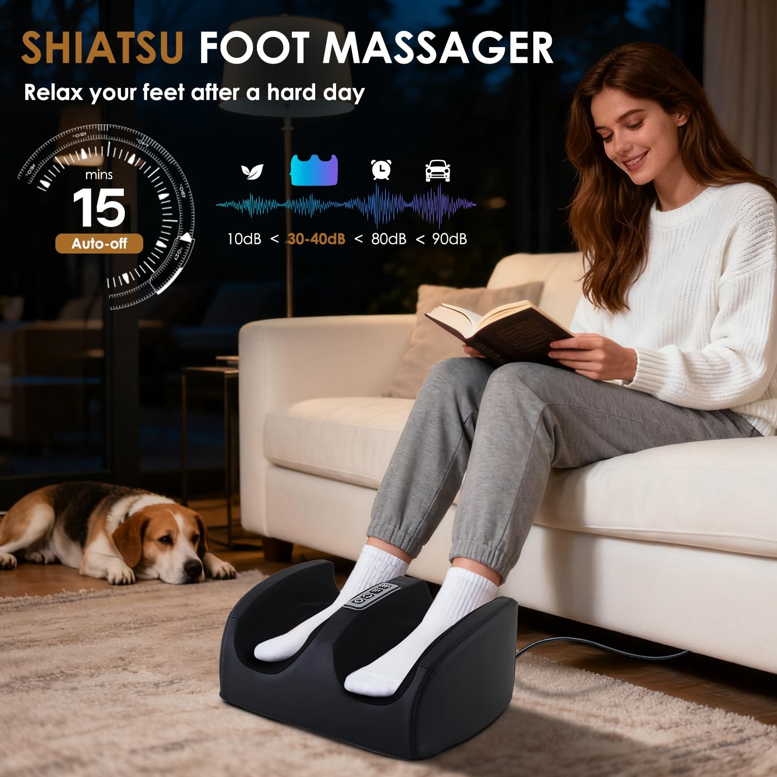 Foot Massager with Heat, Electric Foot and Calf Massager with Roller, Deep Ti…