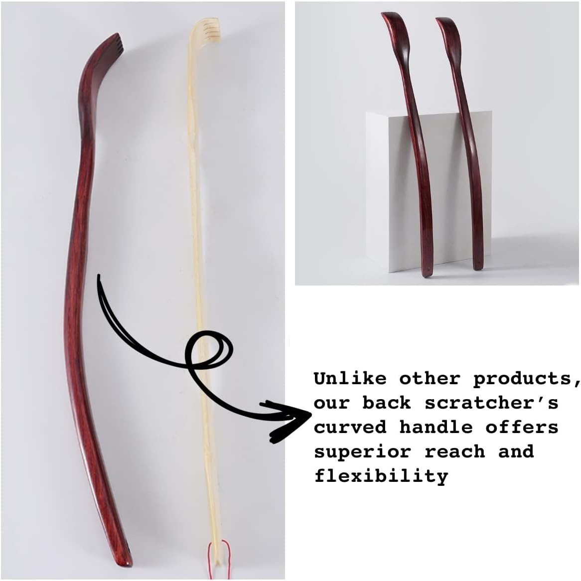 Oversized Wooden Back Scratcher: 18» Extended Curved Handle for Better Reach, H