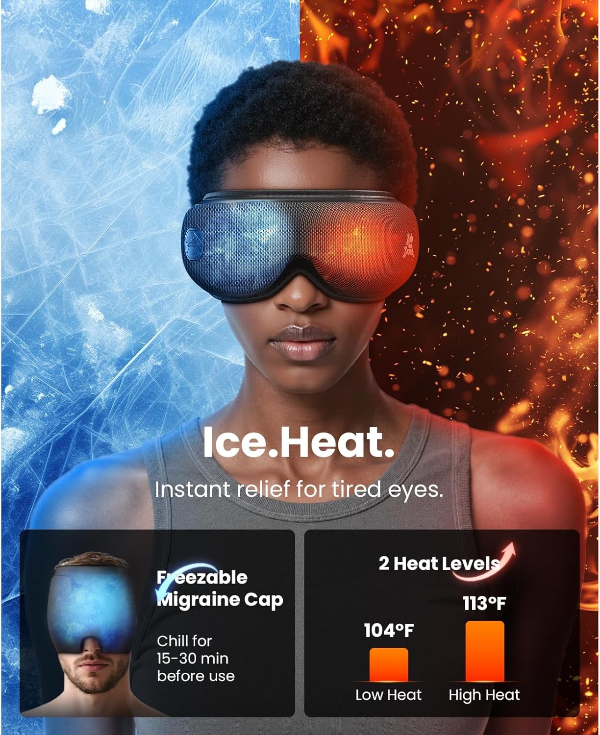 Smart Eye Massager Heat-Cooling Theray for Migraines Dry Eyes Improve Sleep Gift