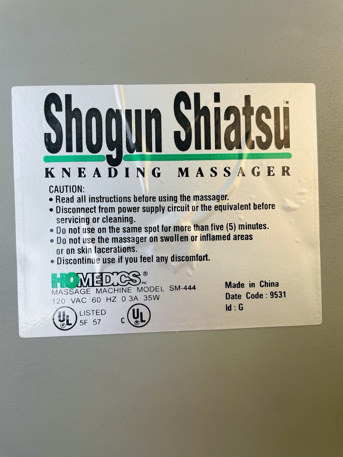 Homedics Shogun Shiatsu Kneading Massager Model SM-444 Portable Neck Massager