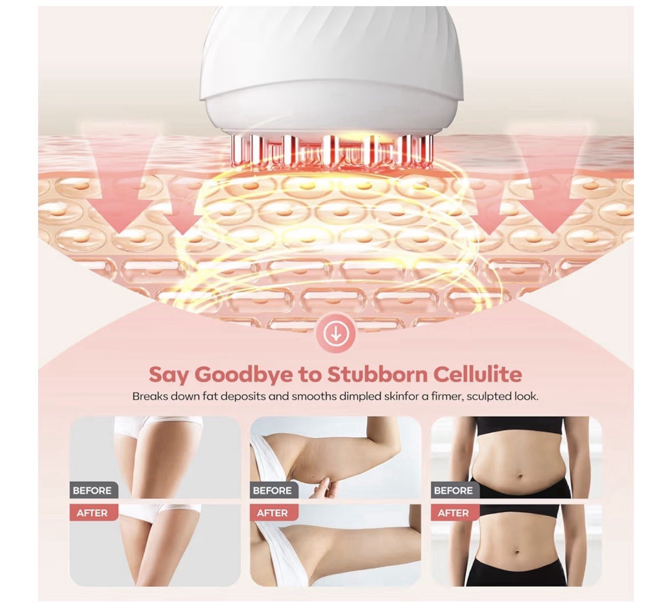 Anti-Cellulite Massager Heated Vibrating Rechargeable 16 Heads White Red