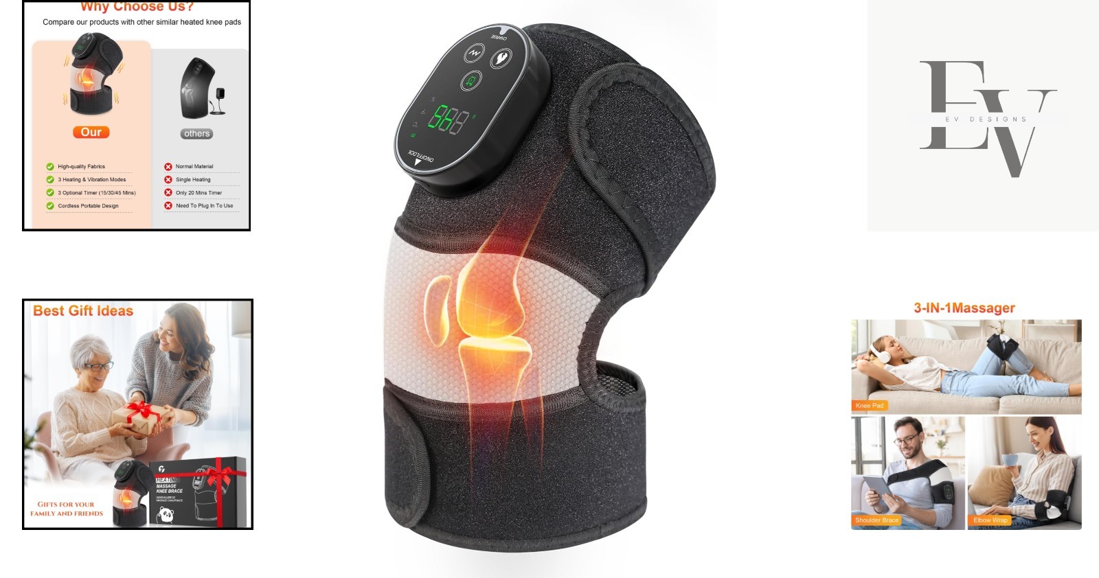 Cordless 3-in-1 Heated Massager Wrap for Knee, Elbow, & Shoulder – FSA Eligible