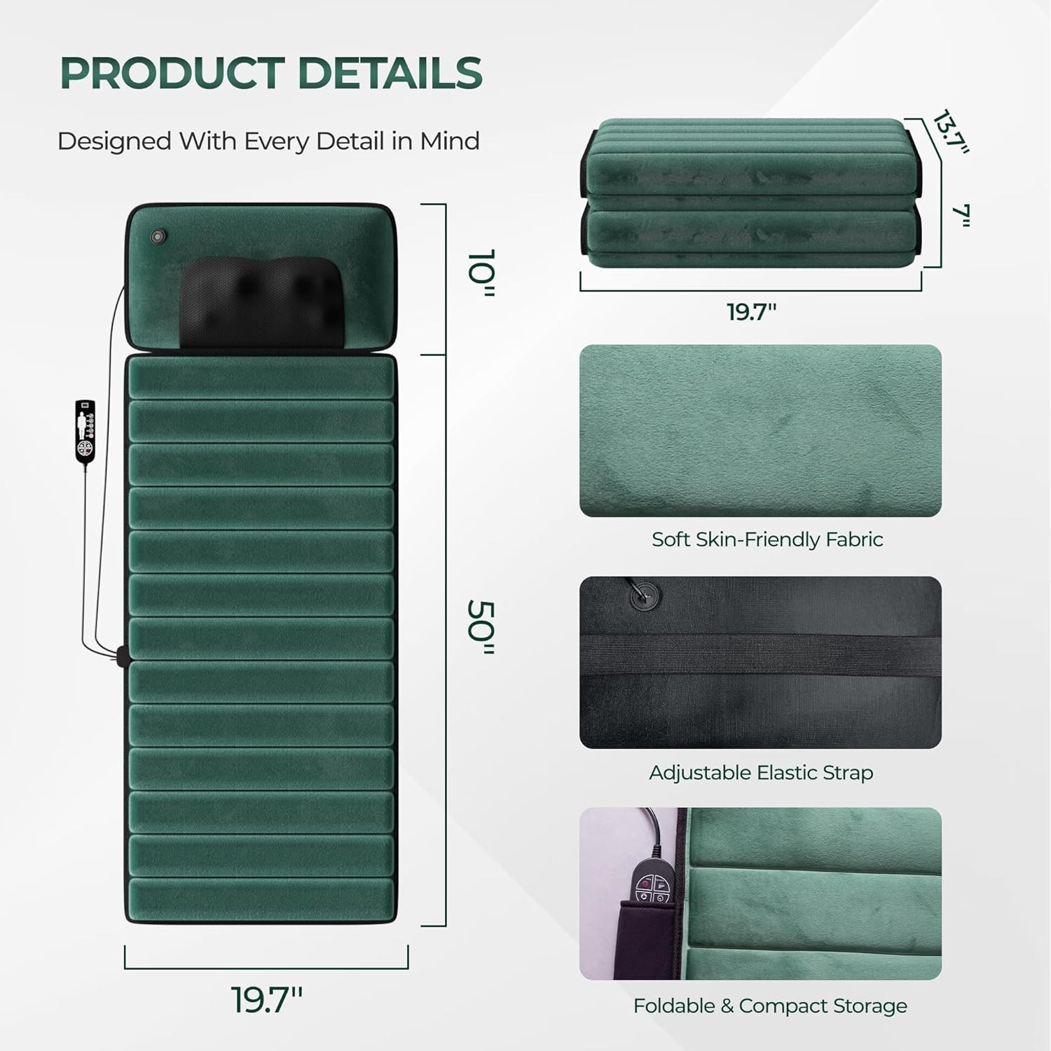 Full Body Massage Mat with Heat, Detachable Massager Pad Deep Tissue Pain Relief