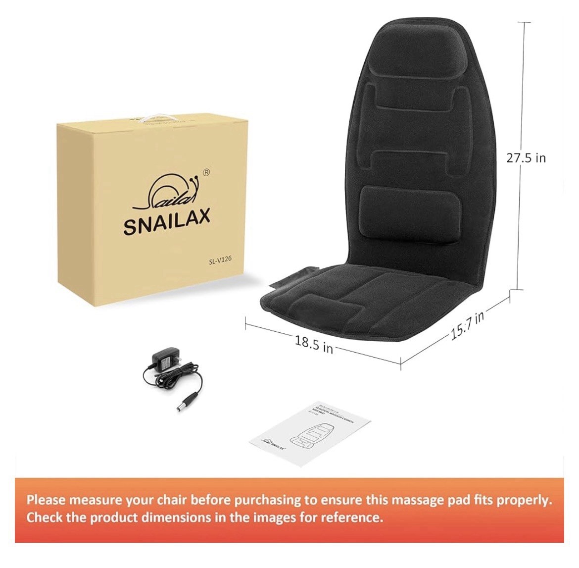 Snailax Massage Cushion Heat Vibration Remote Auto Shut-Off Black SL-126B