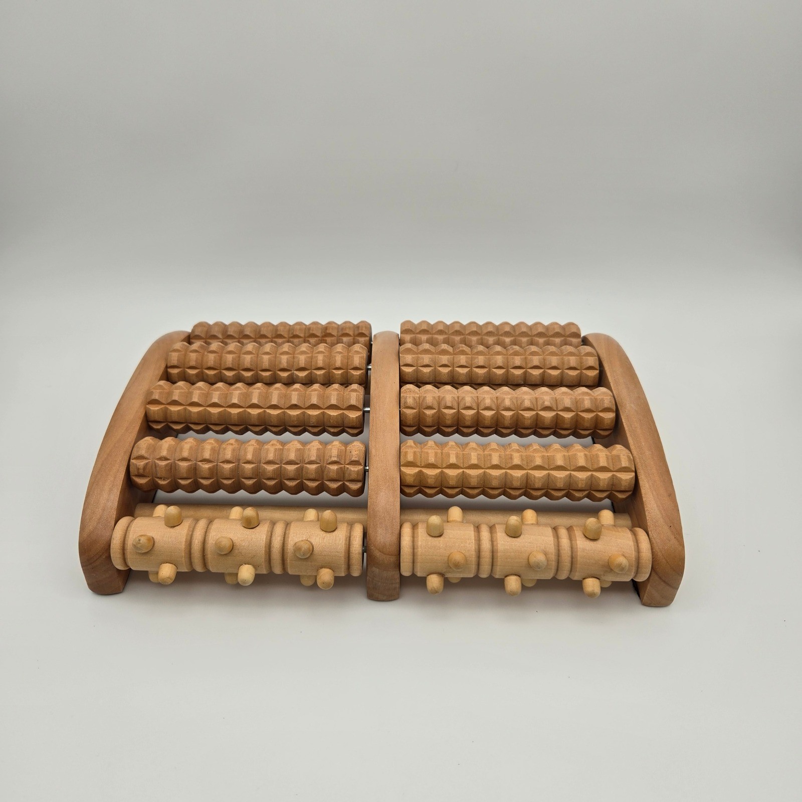 Wooden Foot Massager Roller Dual Foot Brown Stress Relief Reflexology