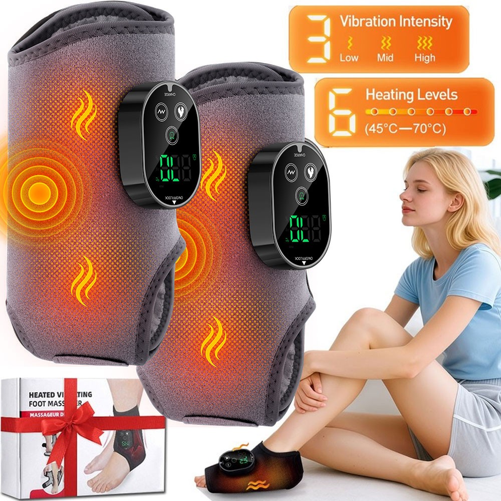Cordless Foot Ankle Massager Pain Relief with 6 Heat Levels, 3 Vibration Modes