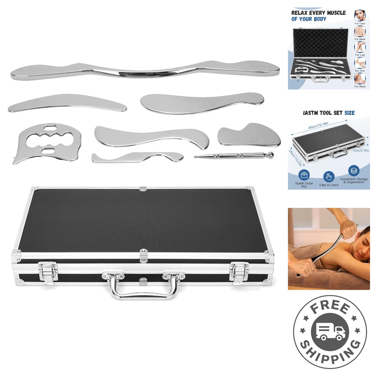 8-in-1 Stainless Steel Gua Sha Tool Set for Complete Muscle Relief & Recovery