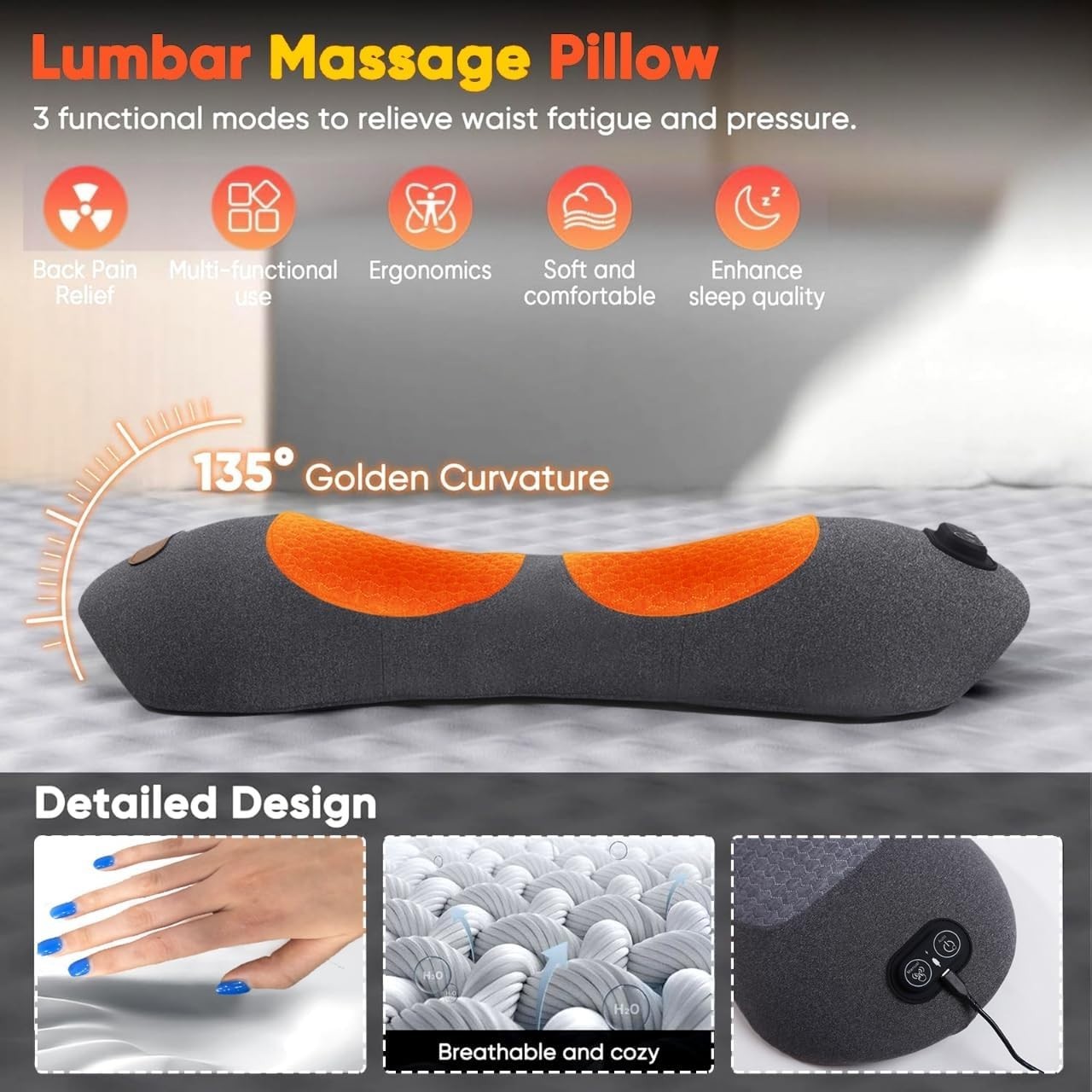 3-in-1 Back Massager: Electric Lumbar Support Pillow with Heat & Vibration