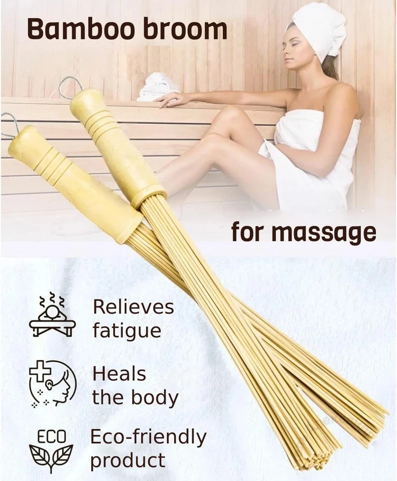 Massage Bamboo Broom for Sauna and Banya – Relaxing Massage Cellulite Massage