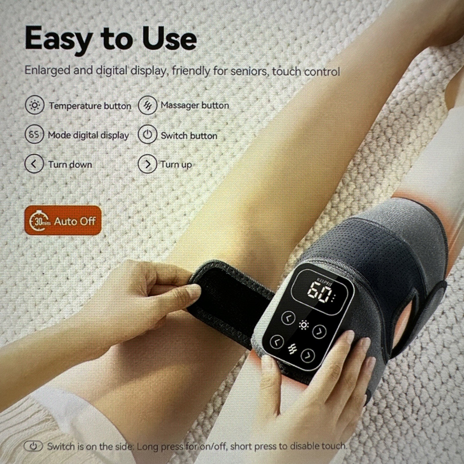 IKEEPFIT Cordless Knee Massager with Heat Vibration for Pain Relief, MAXwarm NEW
