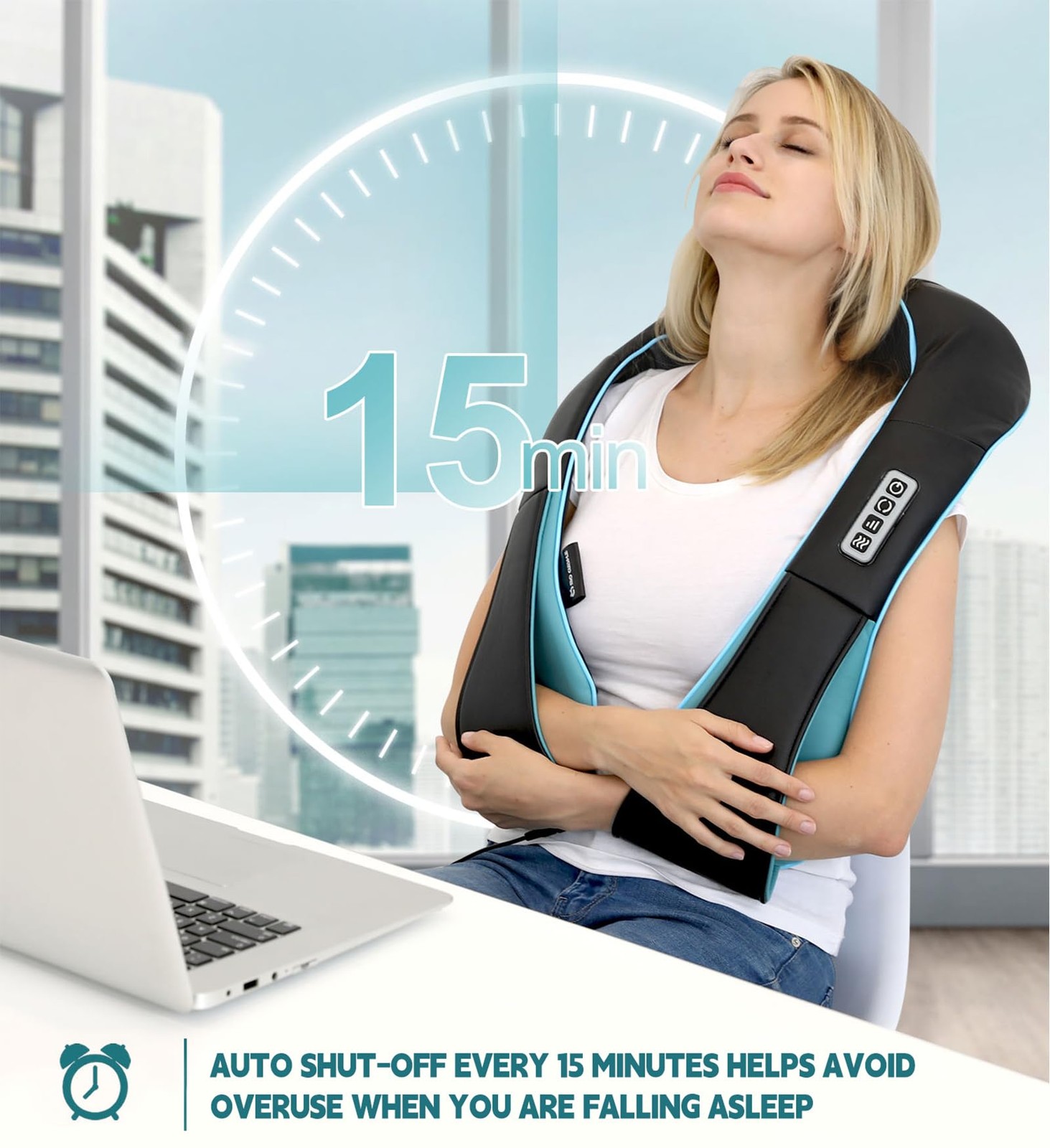 Mo Cuishle Shiatsu Neck and Shoulder Massager with Heat – 4 Piece Set, Blue