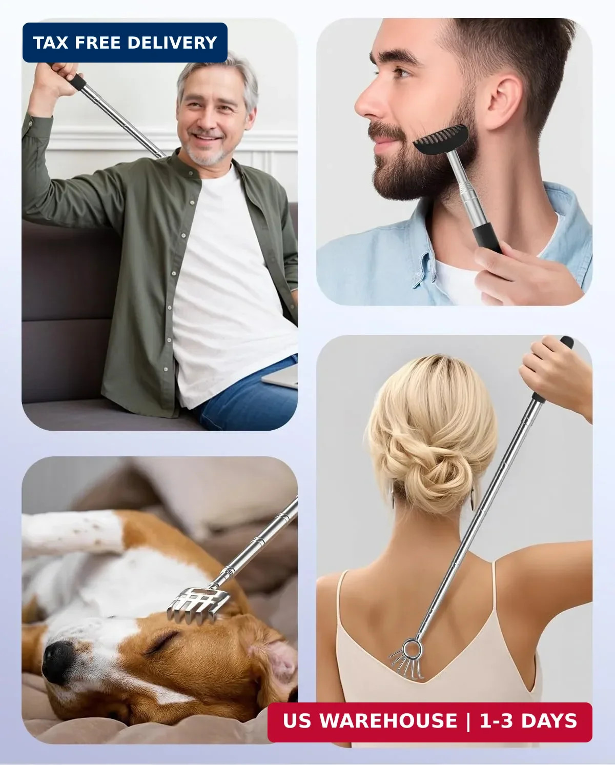 Gelibo Telescoping Large Back Scratcher with 5 Detachable Heads,Rubber Handles G